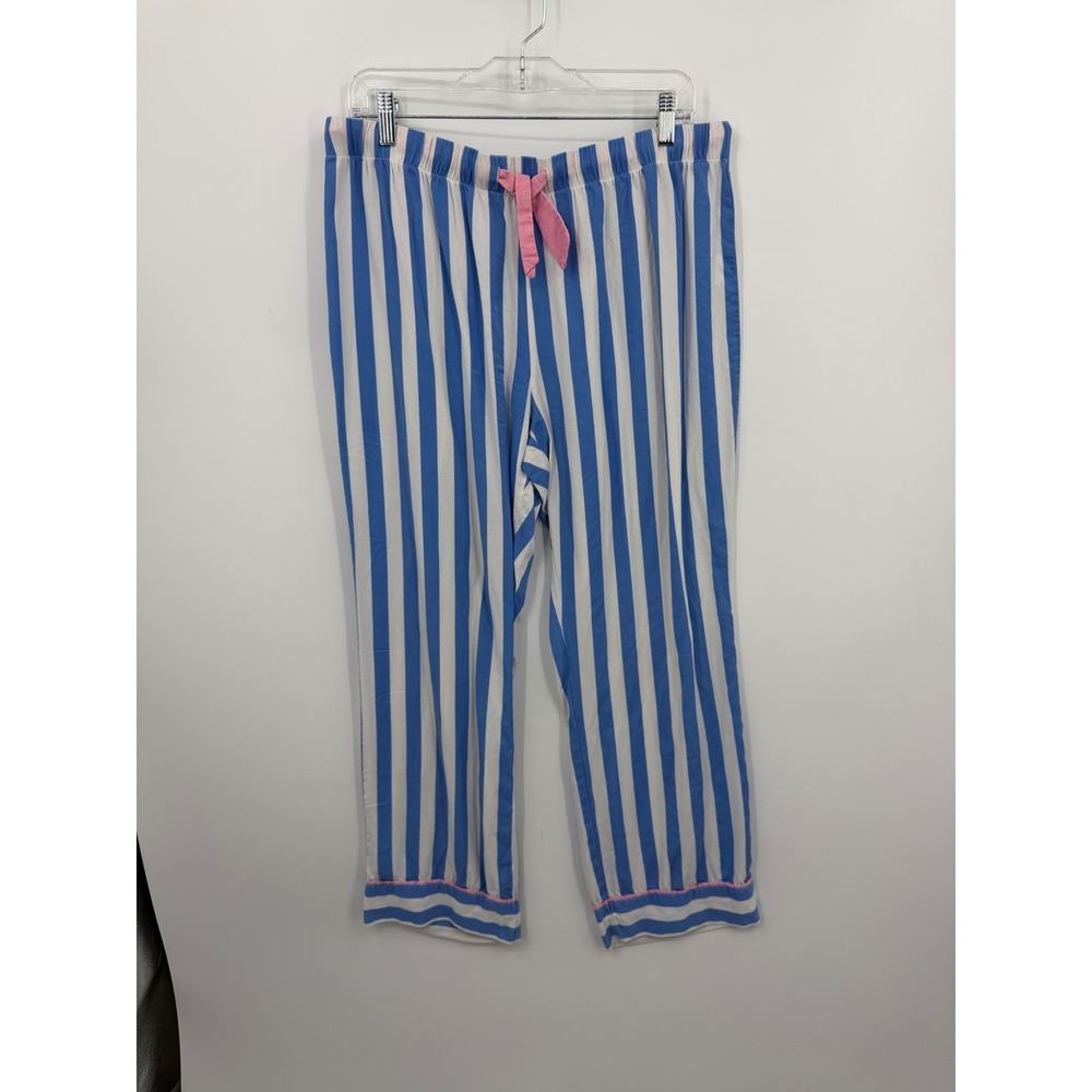 Katie Kime Striped Pajama Pants Women Size Large Blue White Pink Drawstring